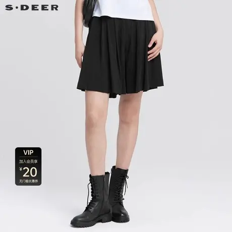 sdeer圣迪奥女装简约插袋压褶阔腿黑色中裤S22280919图片
