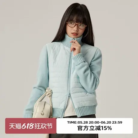 omont蛋挞家复古设计感针织拼接棉服棉衣2025春慵懒修身保暖外套图片