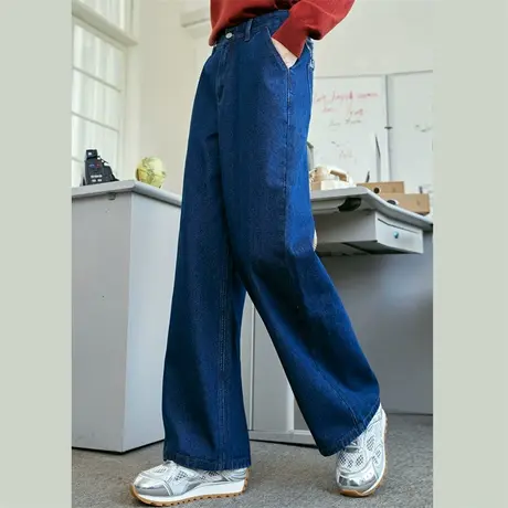 a02复古美式贴布刺绣阔腿裤2025春季高腰休闲显瘦女式牛仔裤商品大图