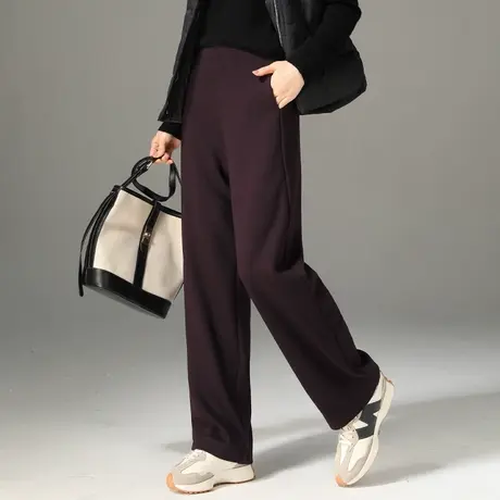 小个子紫色裤子香蕉裤女秋冬新款高腰直筒休闲弯刀镰刀毛呢阔腿裤商品大图