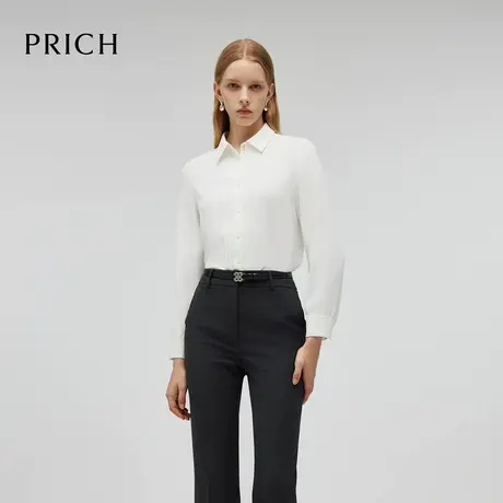 PRICH简约利落翻领衬衫雪纺衫春秋新款肌理感长袖宽松衬衣女图片