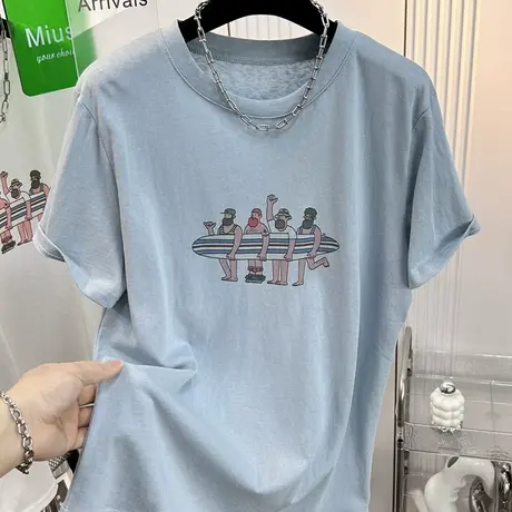 印花薄款透气舒适短袖上衣女正肩显瘦宽松2025独特超好看t恤夏季图片
