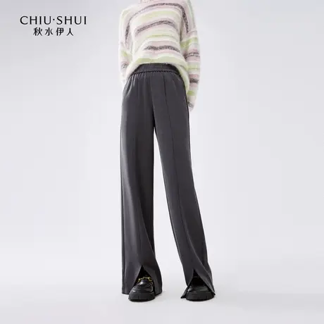 秋水伊人时尚休闲慵懒风松紧腰休闲裤秋季新款女显瘦直筒裤图片