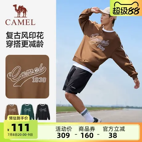 骆驼男装2025美式复古套头卫衣男女同款运动休闲宽松圆领长袖上衣商品大图