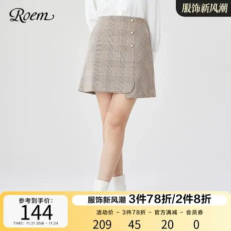 Roem商场同款格纹半身裙秋冬 新款韩版时尚淑女高腰气质短裙女商品大图