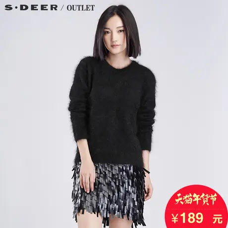 sdeer圣迪奥女装2017秋装纯色优雅宽松休闲针织衫毛衣S16383511图片