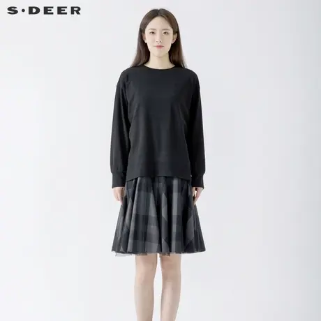 【直播间专属】sdeer圣迪奥女装休闲格纹两件套连衣裙S221Z1219图片