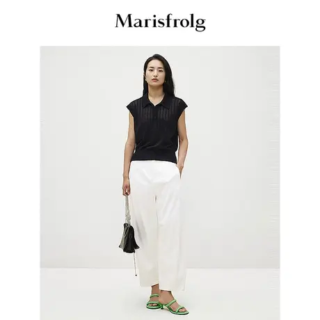 【轻密针织】玛丝菲尔春季黑色通勤无袖蚕丝针织衫上衣女图片