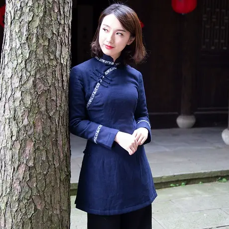 筠雅改良唐装棉袄中式棉服女偏襟盘扣棉衣加厚旗袍上衣中国风女装商品大图