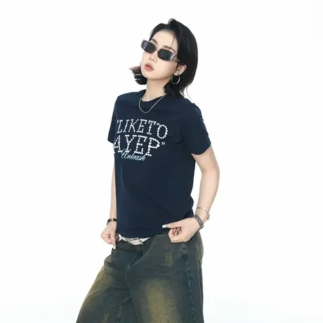 2025夏季新款修身短款正肩发泡印花短袖T恤女潮酷甜辣风半袖上衣图片