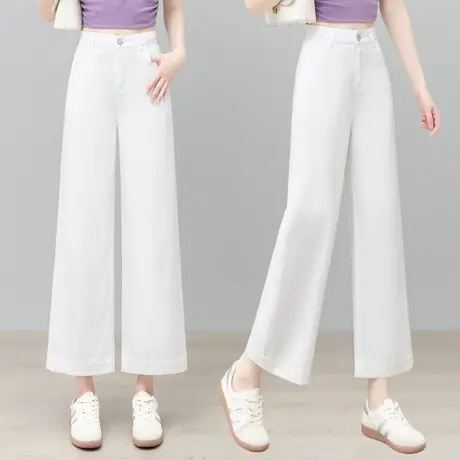 时尚百搭天丝棉休闲阔腿裤女2025夏季薄款垂顺凉爽窄版直筒九分裤商品大图