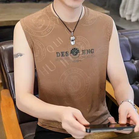 冰丝背心夏季新款男士薄款休闲潮流无袖t恤运动透气速干圆领坎肩图片