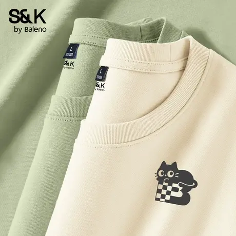 班尼路S&K纯棉短袖t恤男款夏季重磅宽松大码日系简约正肩男士上衣商品大图