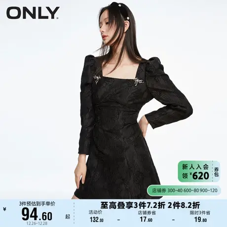 ONLY奥莱夏季洋气蝴蝶结方领刺绣长袖短款连衣裙女商品大图