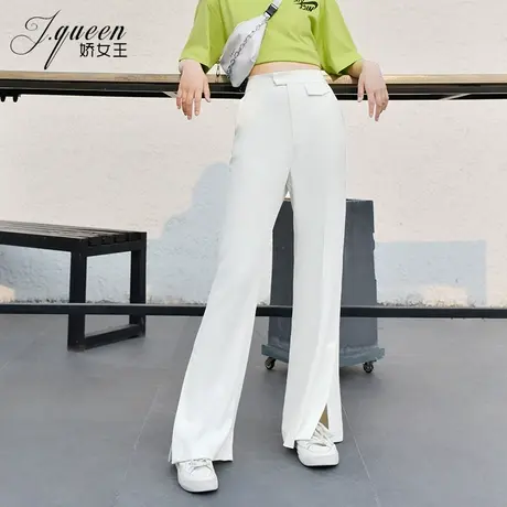 窄版阔腿裤女高腰垂感夏季薄款宽松拖地开叉微喇显瘦雪纺白色裤子商品大图