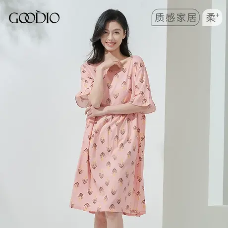 Goodio/歌帝2023新专柜同款夏季女印花圆领家居裙女士睡裙薄睡衣图片