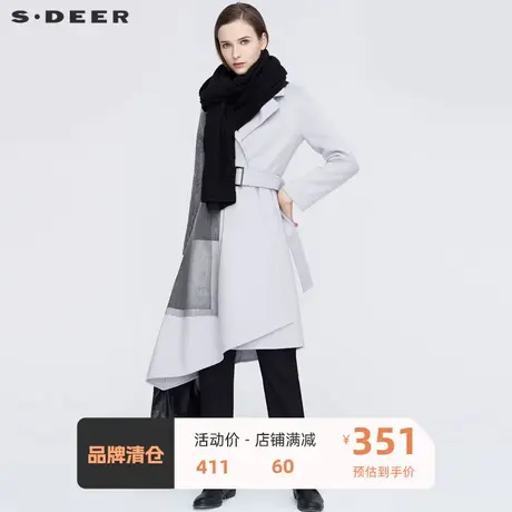 sdeer圣迪奥女装休闲平驳领印花收腰不规则毛呢大衣S20481829🧝商品大图