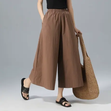 山本裤七分阔腿裤女夏季薄款高腰宽松休闲直筒裤小个子八分裤裙裤商品大图