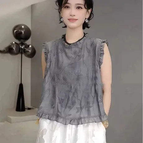 2025年夏季新款小个子木耳边衬衫女设计感小众洋气时尚背心上衣女图片