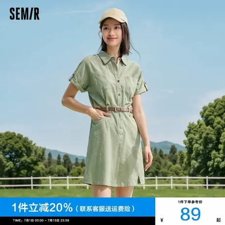 森马连衣裙女纯棉收腰工装裙复古2025夏季新款军绿色翻领短裙简约商品大图