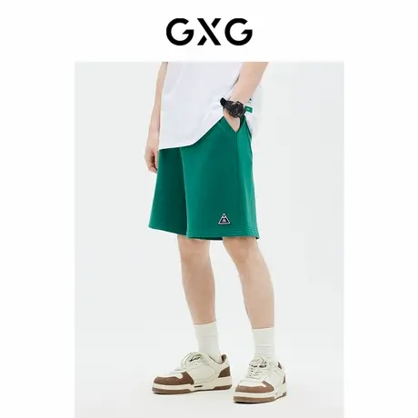 GXG男装商场同款 短裤宽松直筒针织裤绿色脚口绣花 23年夏季新品图片
