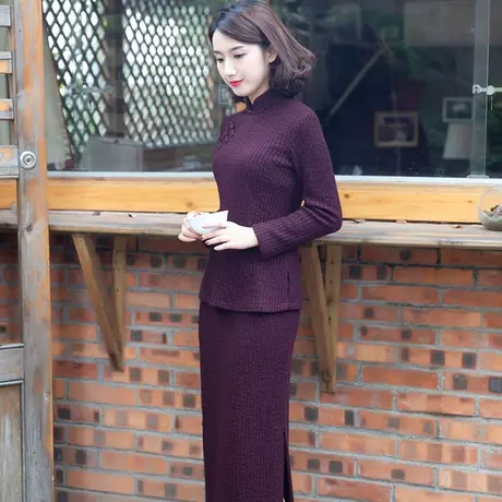 筠雅唐装女装中国风旗袍式上衣职业套装女洋气小香风套装裙两件套商品大图