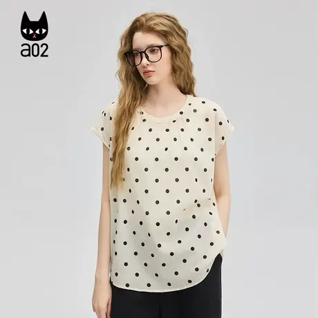 a02宽松圆领小飞袖衬衫女2025新款夏季甜美风设计感衬衣波点上衣图片
