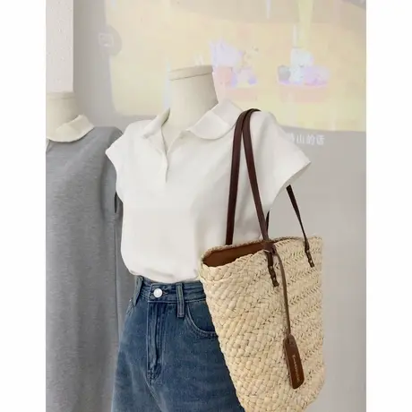 超火cec插肩短袖T恤女夏季修身显瘦韩版Polo领半袖上衣体恤ins潮商品大图