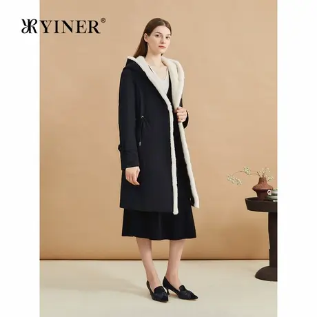 YINER音儿专选2024冬季新款中长款保暖水貂毛连帽尼克服皮草商品大图