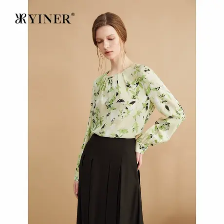【木兰花系列】YINER音儿秋100%蚕丝真丝印花衬衫夏日度假轻上衣图片