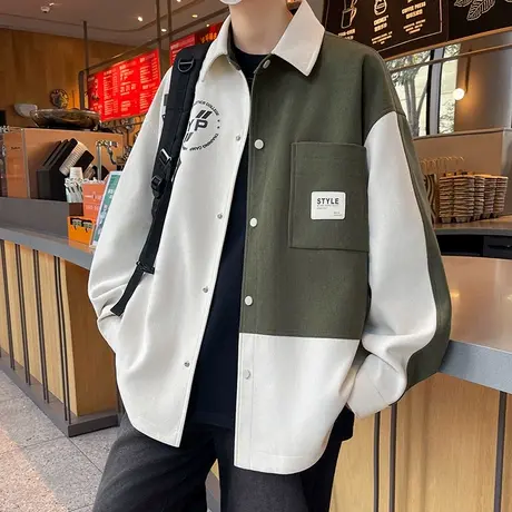 长袖衬衫式夹克春秋款翻领工装衬衣潮牌青少年休闲宽松痞帅外套男商品大图