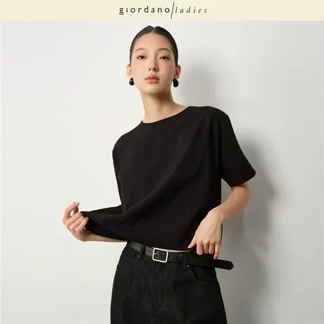 GL女装2025夏季新款简约时尚袖口镂空圆领宽松短袖衬衫女02345021图片