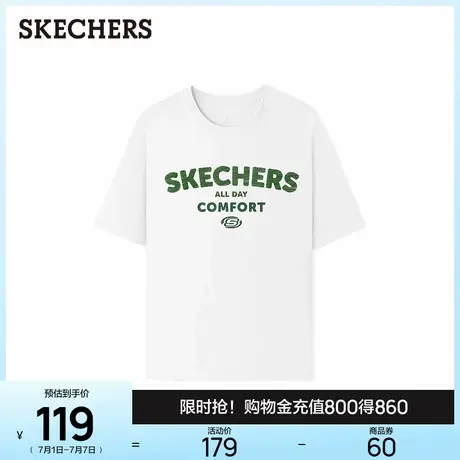 斯凯奇T恤2025年夏季新款男女款简约舒适圆领印花短袖百搭运动衫图片