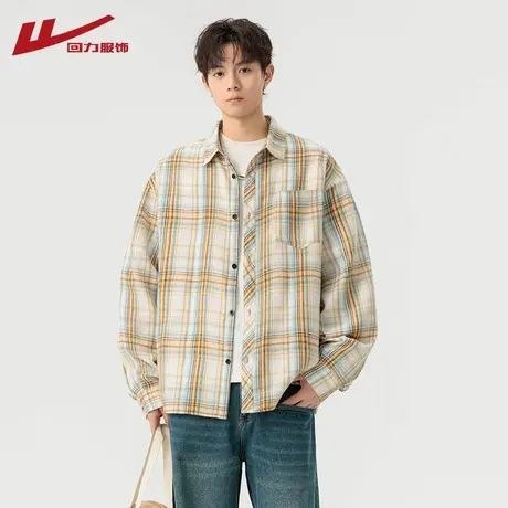 回力格子衬衫男士春秋季2025新款潮牌宽松休闲男生翻领衬衣外套潮图片