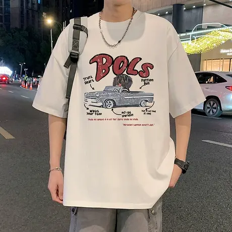 重磅纯棉短袖T恤男夏季新款圆领宽松上衣美式休闲男生大码体恤衫商品大图