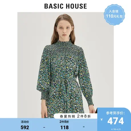 Basic House/百家好女装秋商场同款韩版时尚小碎花连衣裙HUOP521E商品大图