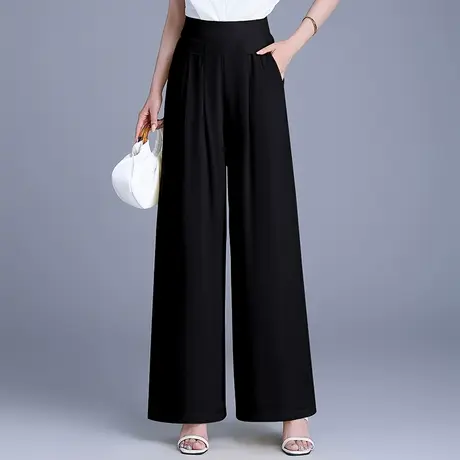2025夏季新款高腰垂感宽松阔腿裤女时尚显瘦雪纺长裤通勤休闲裤子商品大图