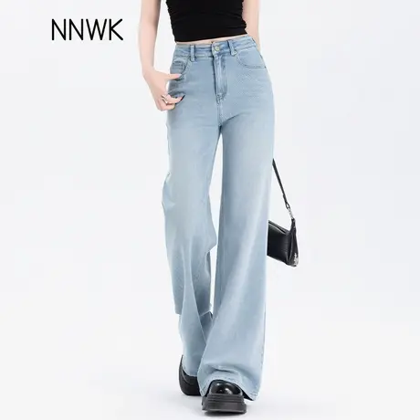 浅蓝色超好看微喇牛仔裤女2025新款春秋季高腰显瘦弹力阔腿喇叭裤商品大图