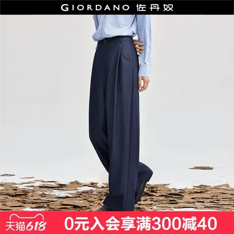 佐丹奴仿牛仔长裤女装时尚压褶半松紧腰宽松休闲阔腿裤女18414913商品大图