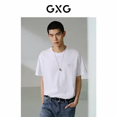 【B】GXG男装 白色简约设计圆领短袖T恤24年夏新品G24X442019图片