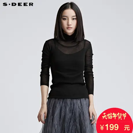 sdeer圣迪奥女装修身高领毛衣针织衫黑色毛衫打底衫S16483586图片