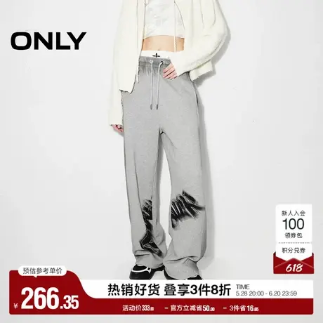 ONLY奥莱夏季街头潮流做旧纯棉宽松高腰休闲裤女商品大图