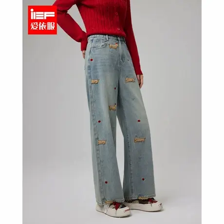 IEF/爱依服长裤2024冬春新款美式时尚小众设计休闲百搭牛仔阔腿裤商品大图