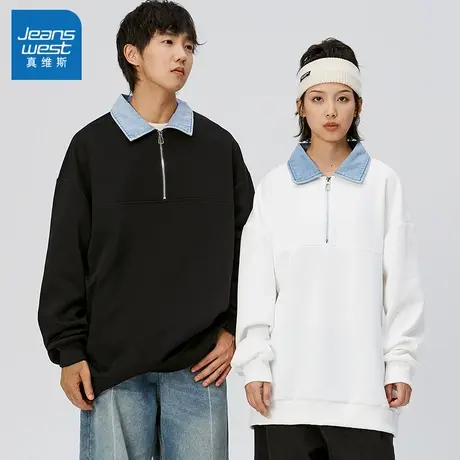 N5真维斯男士半拉链翻领卫衣2025秋季新款美式宽松男生春秋上衣服商品大图