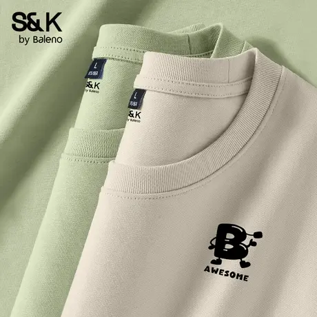 班尼路S&K纯棉衣服男短袖男款夏季重磅简约宽松大码t恤男圆领内搭商品大图