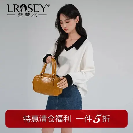 蓝若水大码女装撞色Polo领正肩衬衫胖mm秋装新款宽松洋气个性上衣商品大图