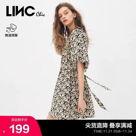 LINCCHIC金羽杰连衣裙女复古泡泡袖碎花连衣裙子女S212DR215商品大图