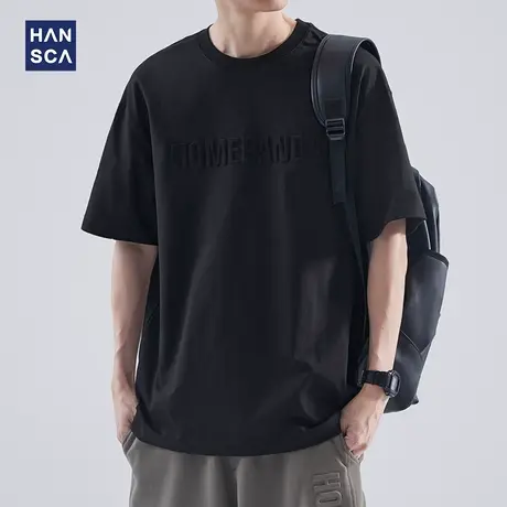 hansca 260g短袖t恤男夏季新款潮牌休闲宽松钢印圆领纯棉半袖上衣商品大图