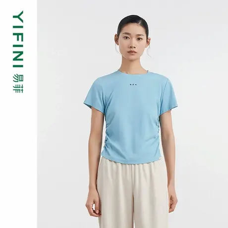 [专柜同款]Yifini/易菲缩褶立体感修身短款字母印花T恤女D04Z1204图片