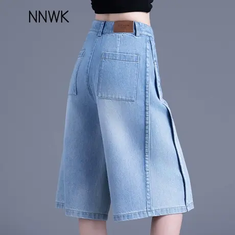 天丝薄款五分牛仔短裤女2025新款夏季浅色宽松直筒中裤a字阔腿裤商品大图